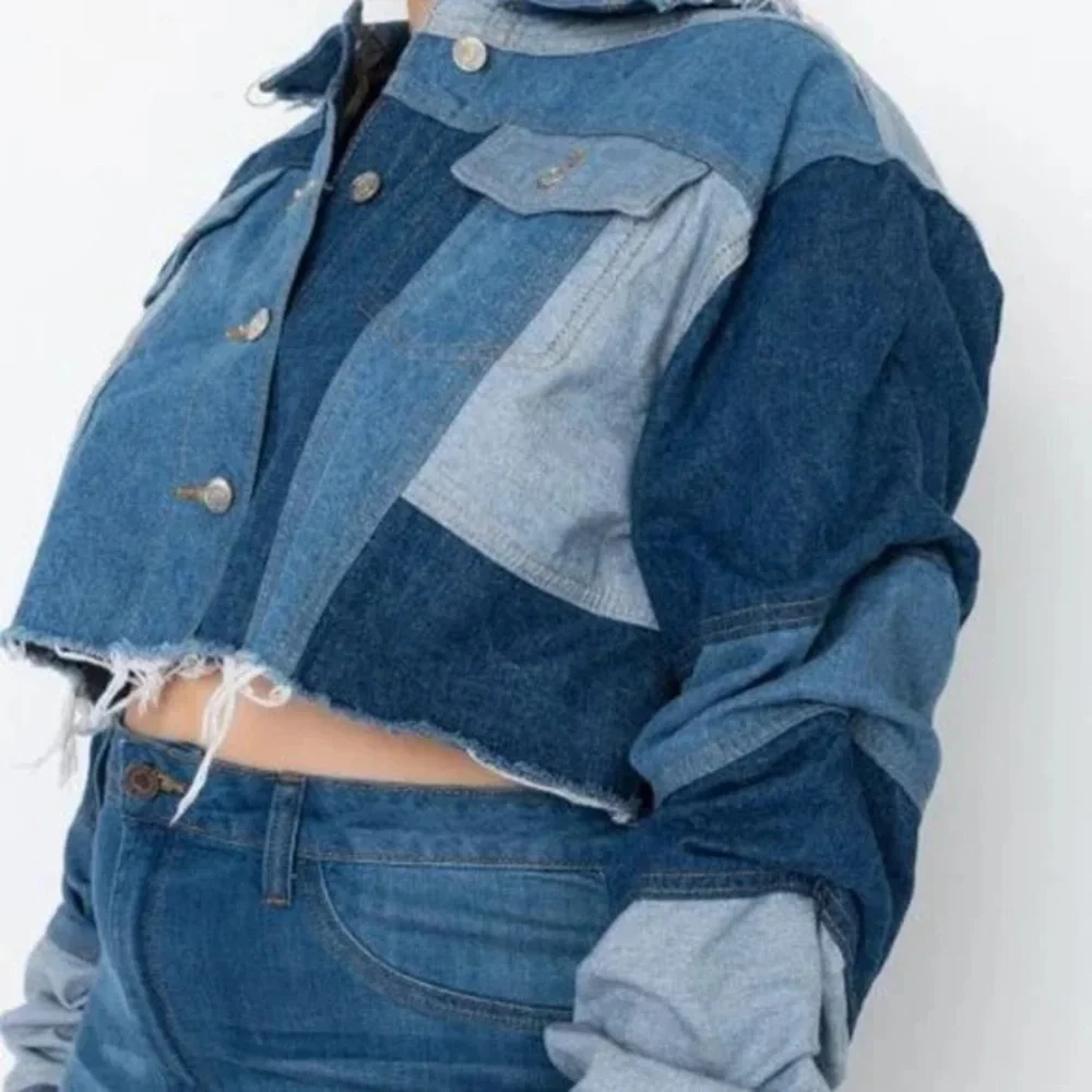 NWT AZALEA WANG ALL PATCHED UP PATCHWORKED  CROP DENIM JACKET - Picture 2 of 14